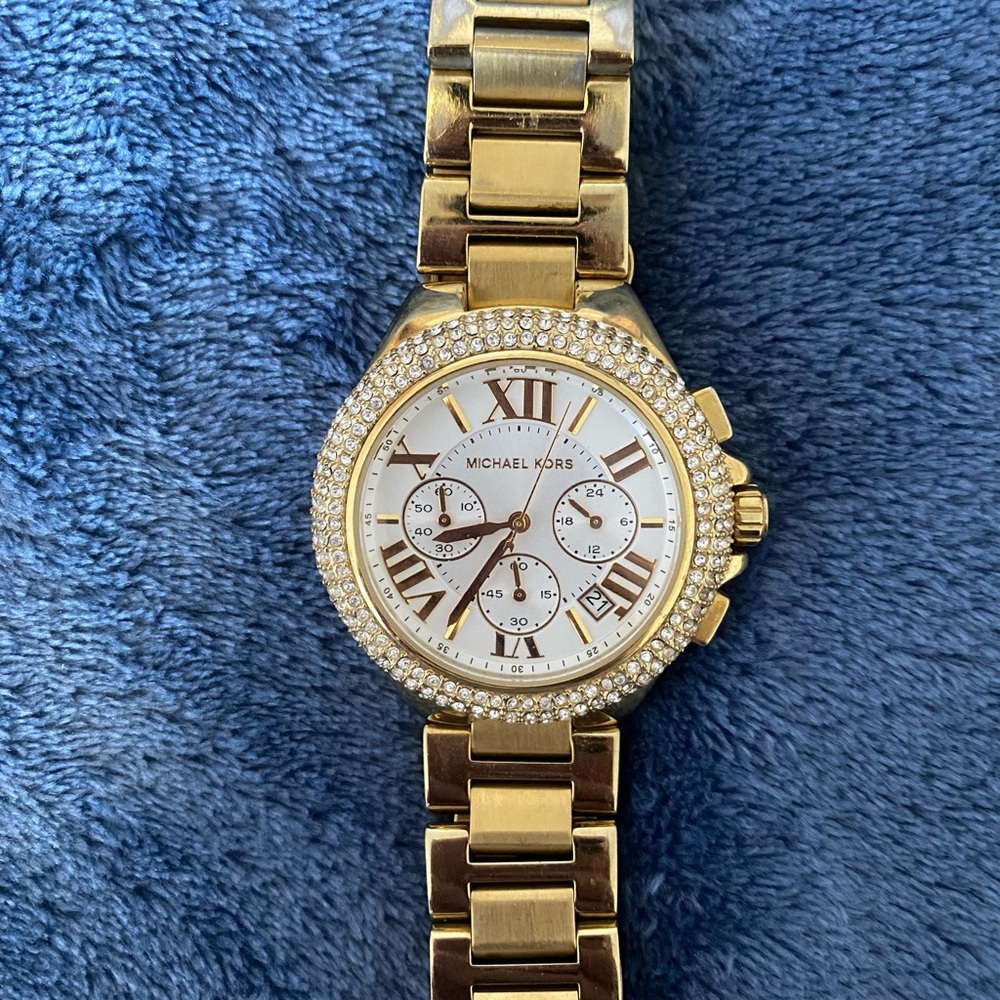 Michael Kors Gold and White Chronograph Watch
